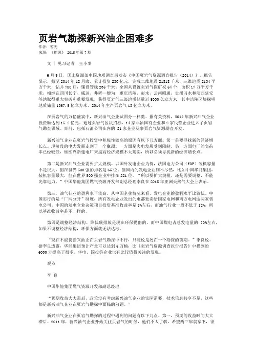 页岩气勘探新兴油企困难多