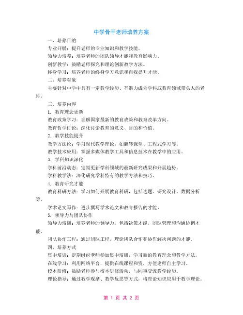 中学骨干教师培养计划
