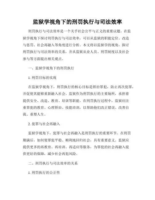 监狱学视角下的刑罚执行与司法效率