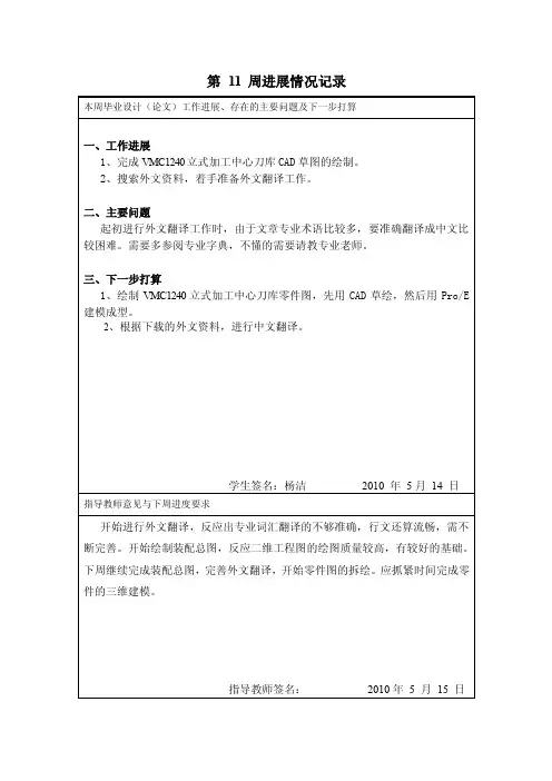 毕业设计（论文）进展情况记录11~14周