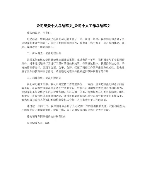 公司纪委个人总结范文_公司个人工作总结范文