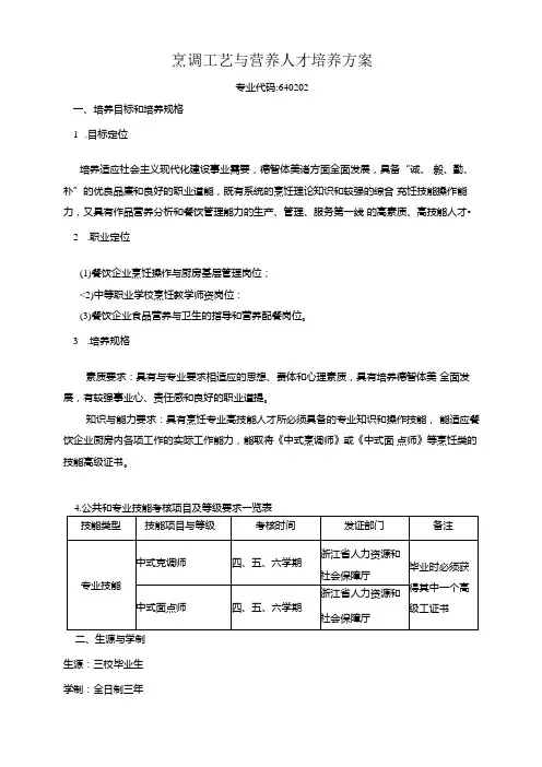 烹调工艺与营养人才培养方案.docx