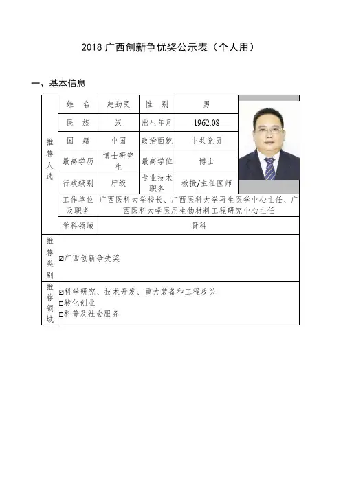 2018广西创新争优奖公示表(个人用)