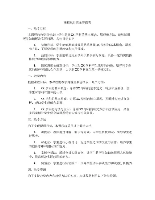 课程设计资金筹措表