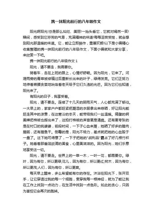携一抹阳光前行的八年级作文