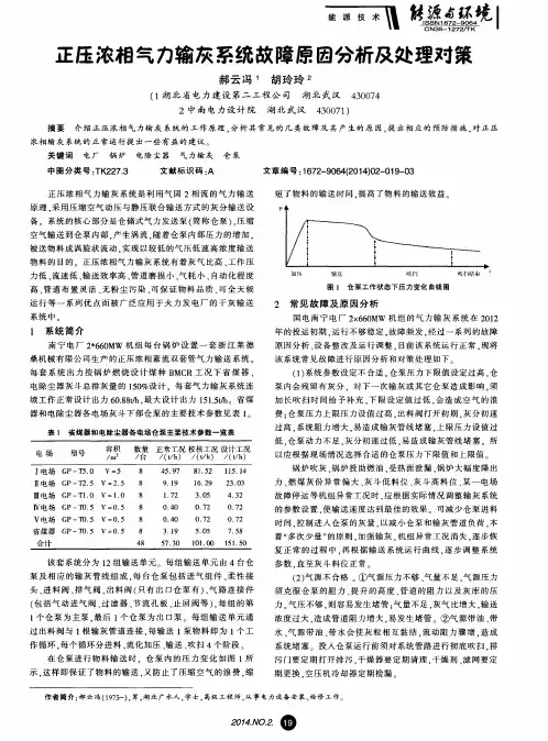 正压浓相气力输灰系统故障原因分析及处理对策