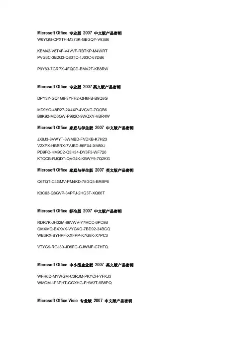Microssoft_Office_2007产品密钥