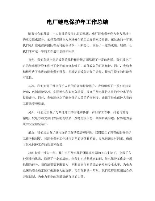 电厂继电保护年工作总结