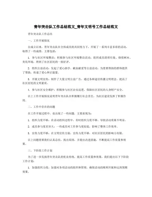 青年突击队工作总结范文_青年文明号工作总结范文
