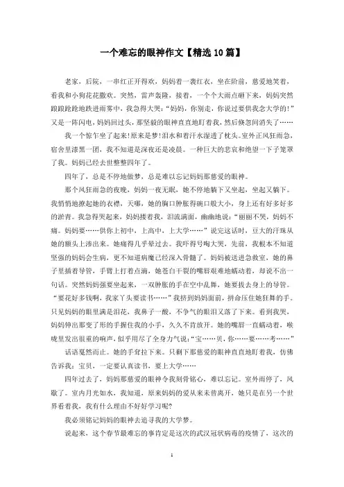 精选一个难忘的眼神作文【10篇】