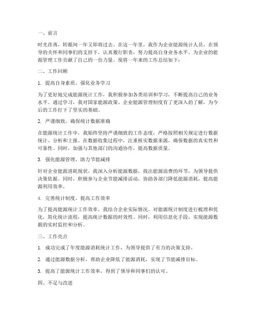 企业能源统计个人工作总结