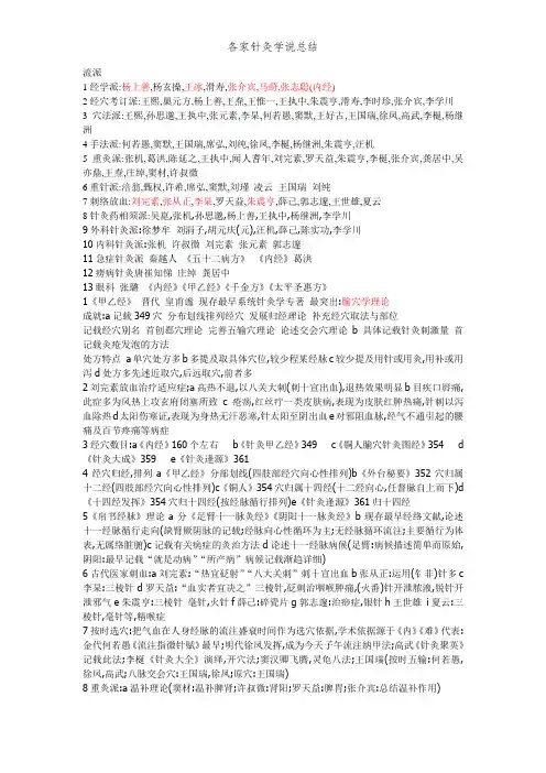 各家针灸学说总结