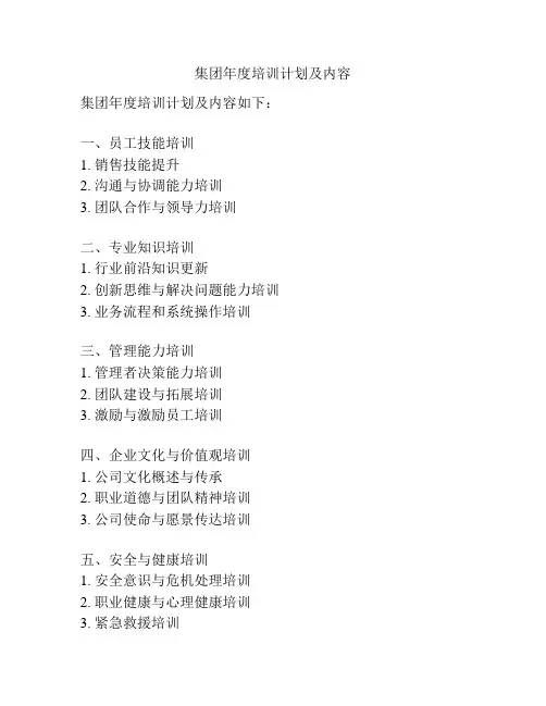 集团年度培训计划及内容