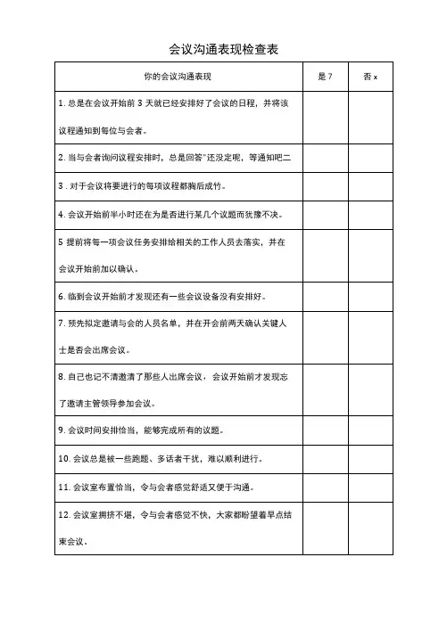 会议沟通表现检查表