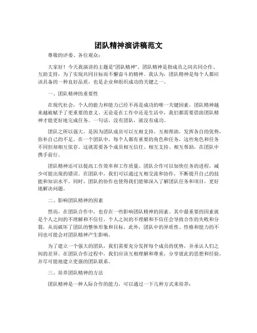 团队精神演讲稿范文