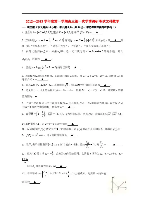 江苏省奔牛高级中学高三数学上学期第一次调研考试试题
