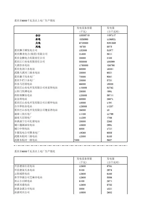 重庆市6000上电厂生产情况