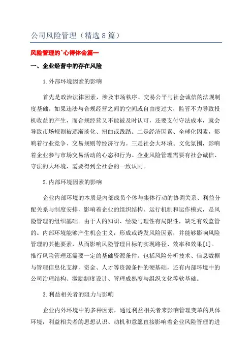 公司风险管理(精选8篇)
