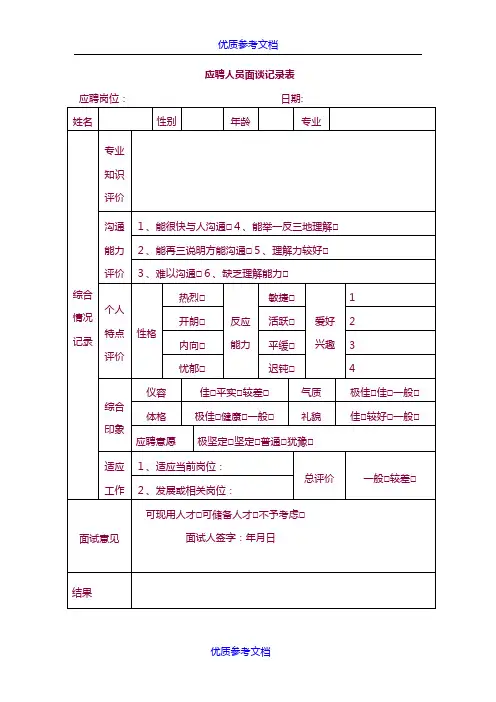 [实用参考]应聘人员面谈记录表