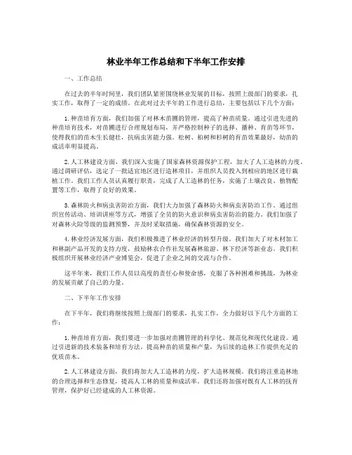 林业半年工作总结和下半年工作安排