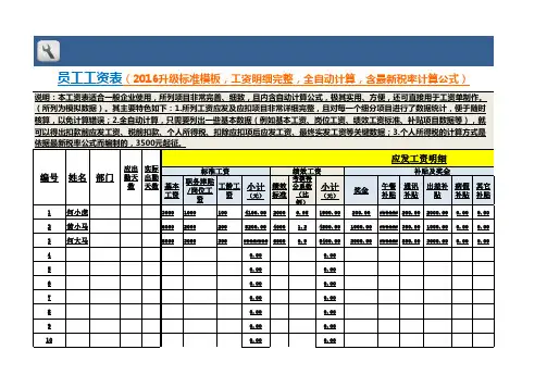 最新版员工工资表(带公式,非常详细,适合每个企事业单位)