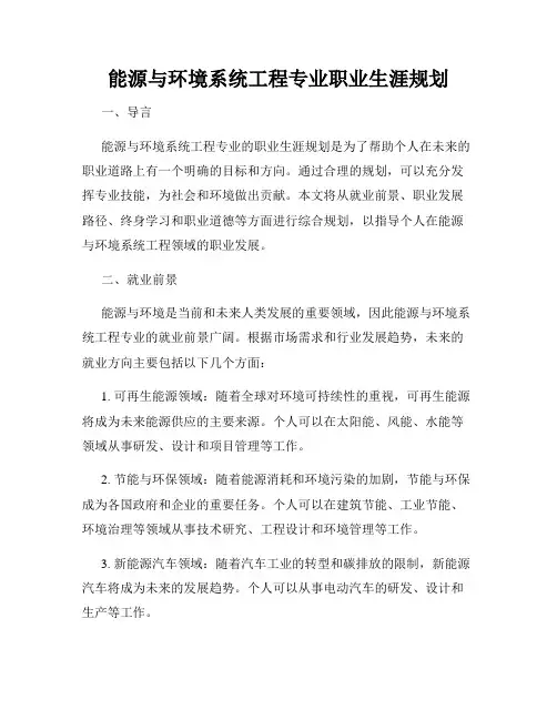 能源与环境系统工程专业职业生涯规划
