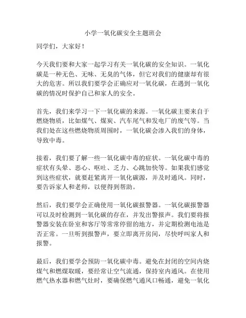 小学一氧化碳安全主题班会