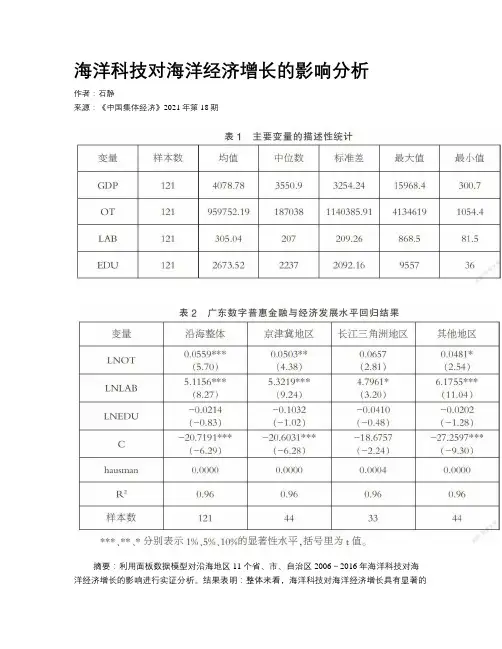 海洋科技对海洋经济增长的影响分析
