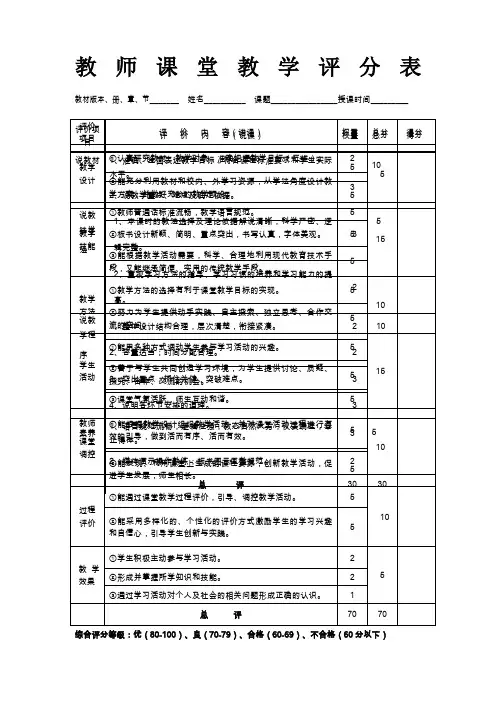 教师课堂教学评价表