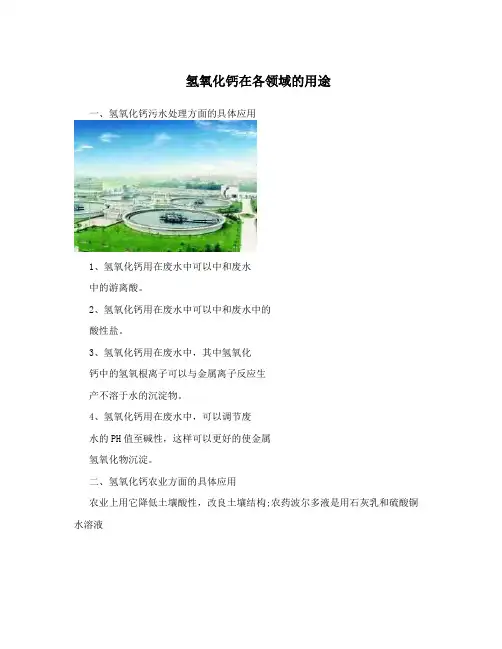 氢氧化钙在各领域的用途