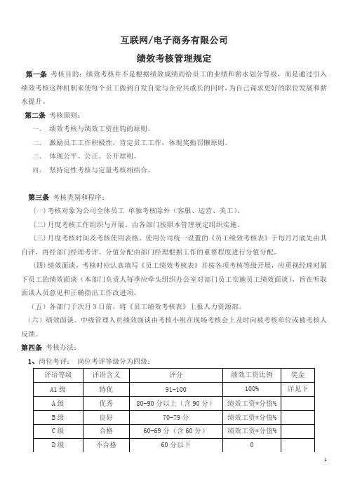 互联网电商公司绩效考核管理规定
