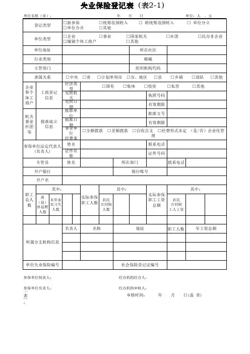 失业保险登记表