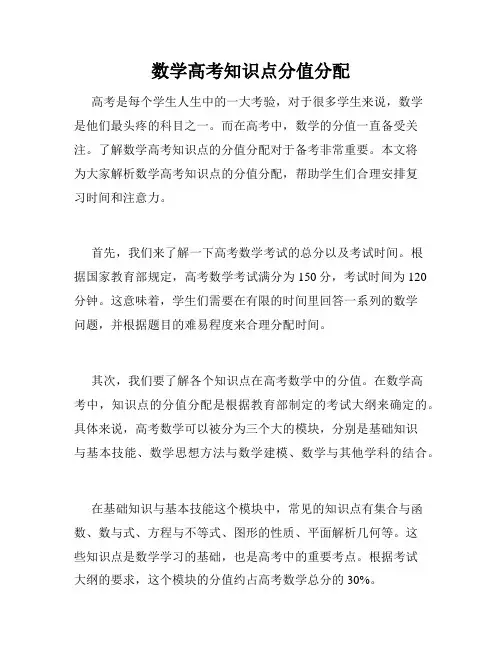 数学高考知识点分值分配