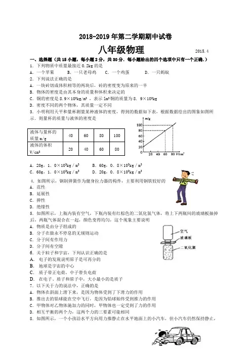 2018-2019学年八年级下学期期中考试物理试题