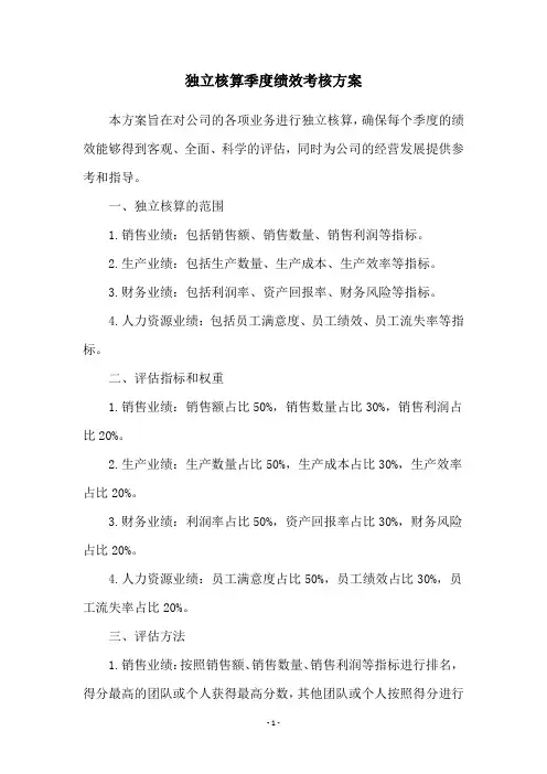 独立核算季度绩效考核方案