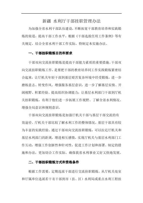 新疆 水利厅干部挂职管理办法