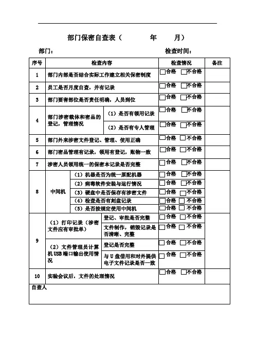 部门保密自查表