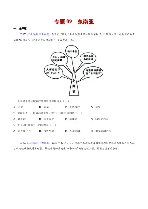 09东南亚-三年(2020-2022)中考地理真题分项汇编(原卷版)
