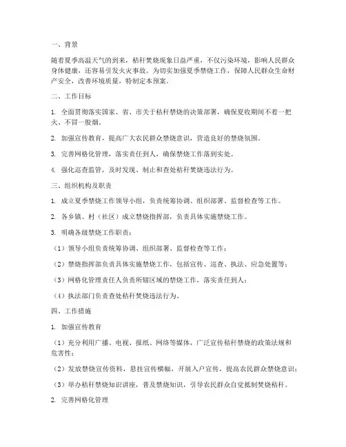 夏季禁烧工作预案