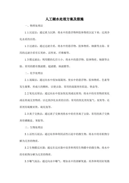 人工湖水处理方案及措施