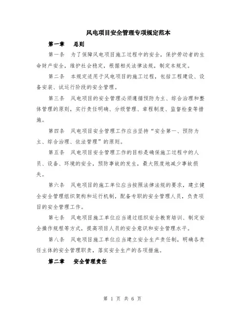 风电项目安全管理专项规定范本（2篇）