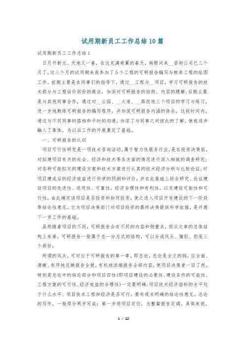 试用期新员工工作总结10篇