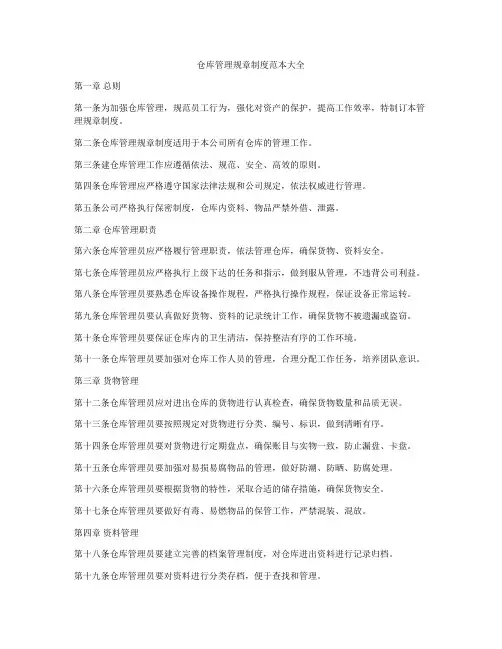 仓库管理规章制度范本大全