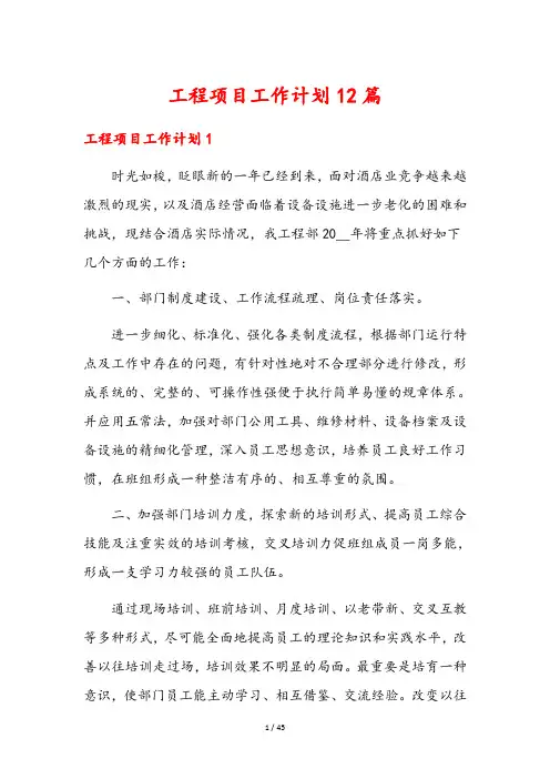 工程项目工作计划12篇