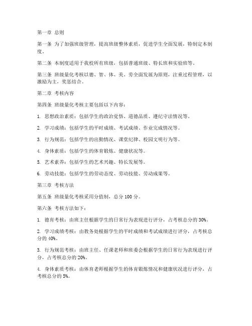 学校班级量化考核管理制度