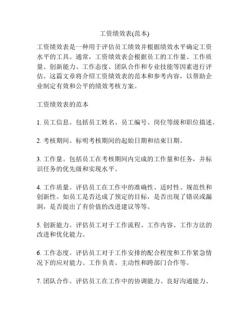 工资绩效表(范本)