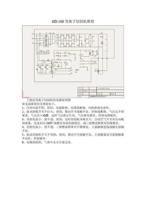 GD-100等离子切割机维修
