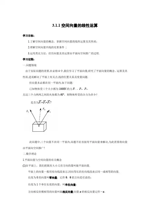 学案1：3.1.1空间向量的线性运算