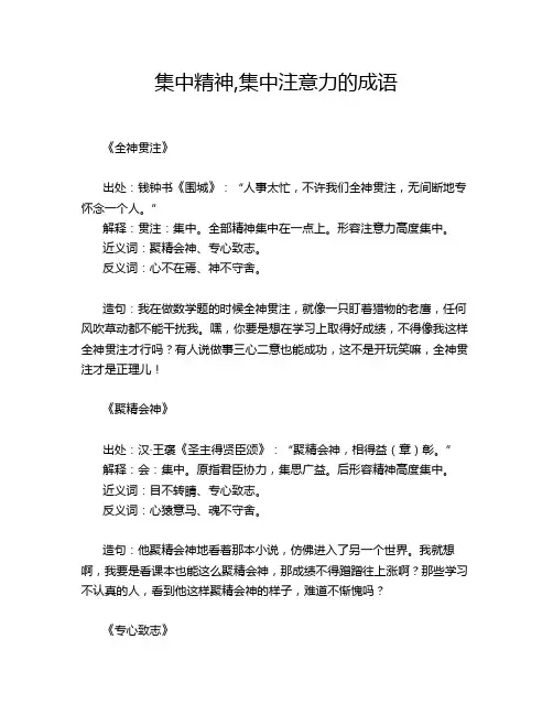 集中精神,集中注意力的成语