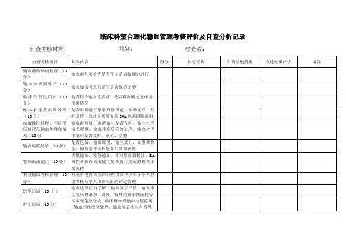临床科室合理化输血管理考核评价及自查分析记录(修订)